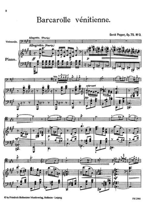 Venezianische Barcarole op.75,3 für Violoncello und Klavier op.75,3 A major