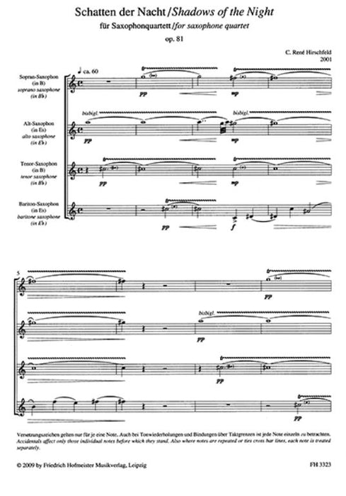 Shadows of the Night for saxophone quartet