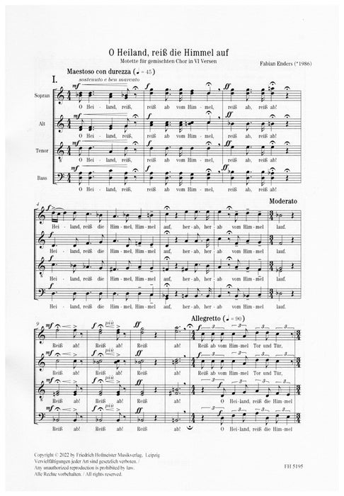 O Heiland, reiß die Himmel auf Motette für vier- bis achtstimmigen Chor