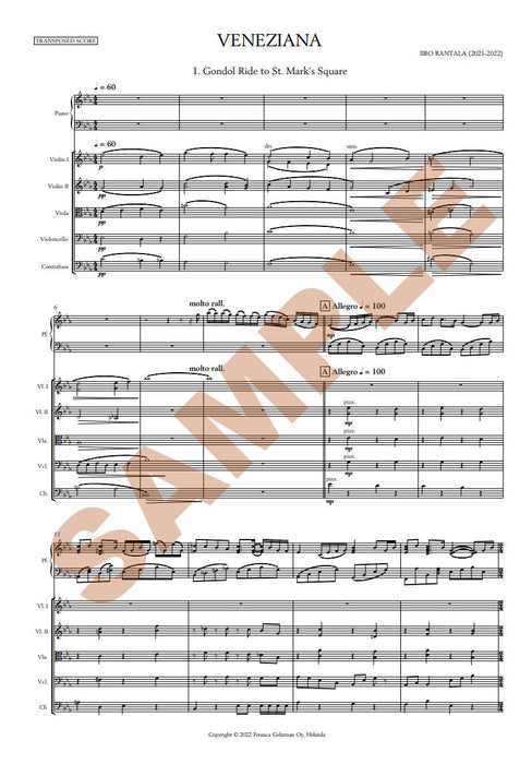 Veneziana for chamber ensemble and piano (2021-2022)