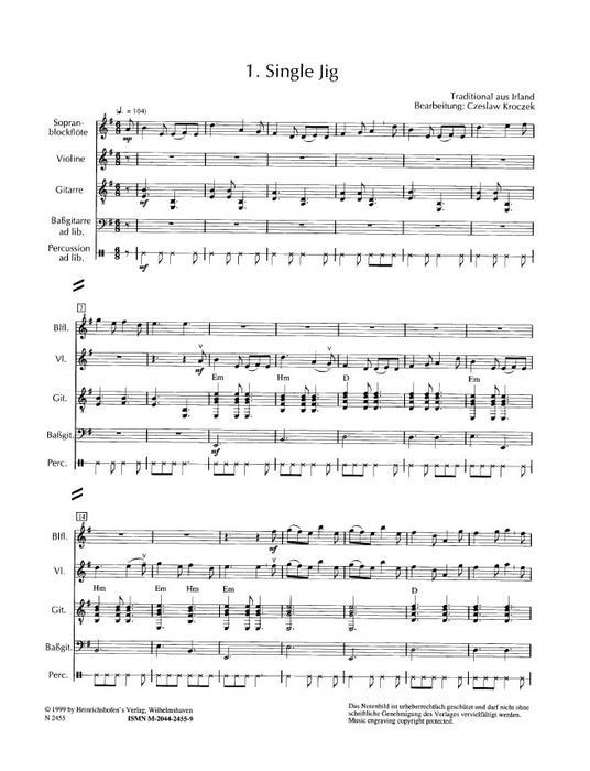 Irische Folklore 1 Vol. 1 für Sopranblockflöte (Querflöte), Violine und Gitarre Vol. 1