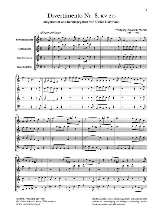 Divertimento Nr. 8 eingerichtet für Blockflötenensemble