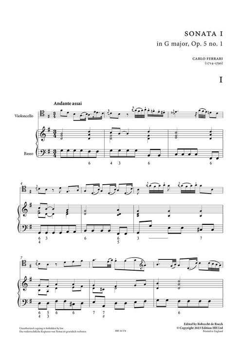Six Sonatas for Violoncello and basso continuo op. 5 Vol. 1 op. 5 Vol. 1 Sonatas 1-3 op. 5 Vol. 1