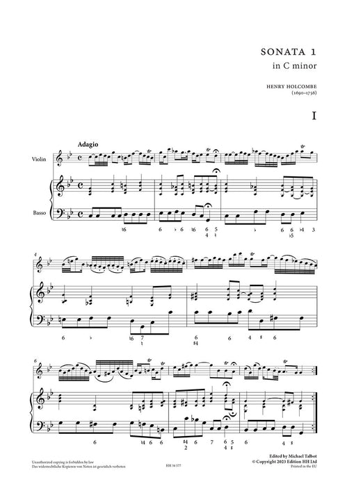 Six Sonatas 1 op. 1 Vol. 1 for Violin and Basso Continuo op. 1 Vol. 1