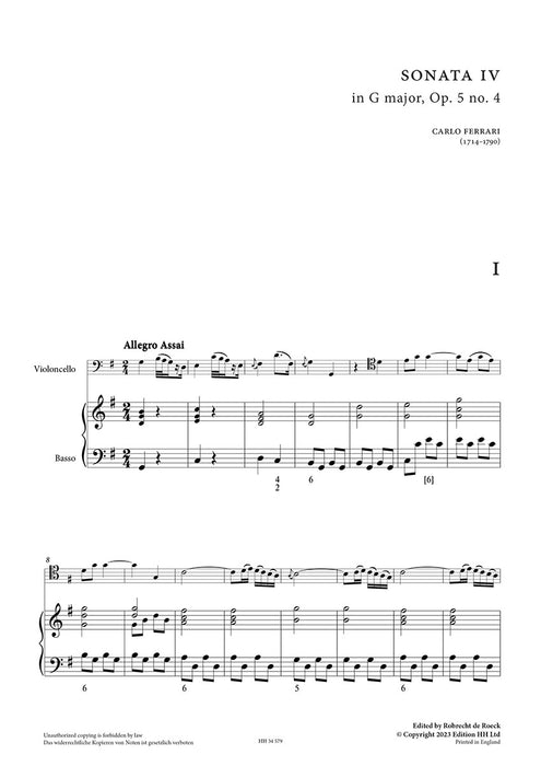 Six Sonatas for Violoncello and basso continuo op. 5 Vol. 2 op. 5 Vol. 2 Sonatas 4-6 op. 5 Vol. 2