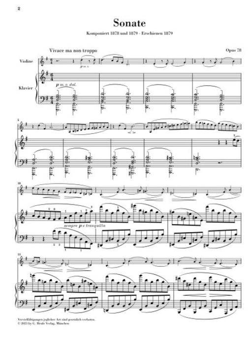 Sonata in G major op. 78 for Piano and Violin op. 78 G major