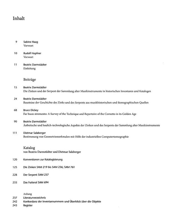 Die Zinken und der Serpent Vol. 7 der Sammlung alter Musikinstrumente Sammlungskataloge des Kunsthistorischen Museums Band 7 Vol. 7