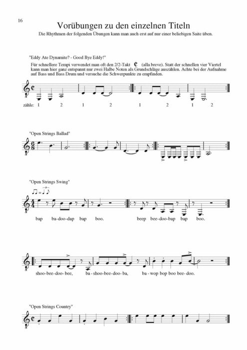 Open Strings Übungen und Spielstücke für die leeren Saiten der E-Gitarre