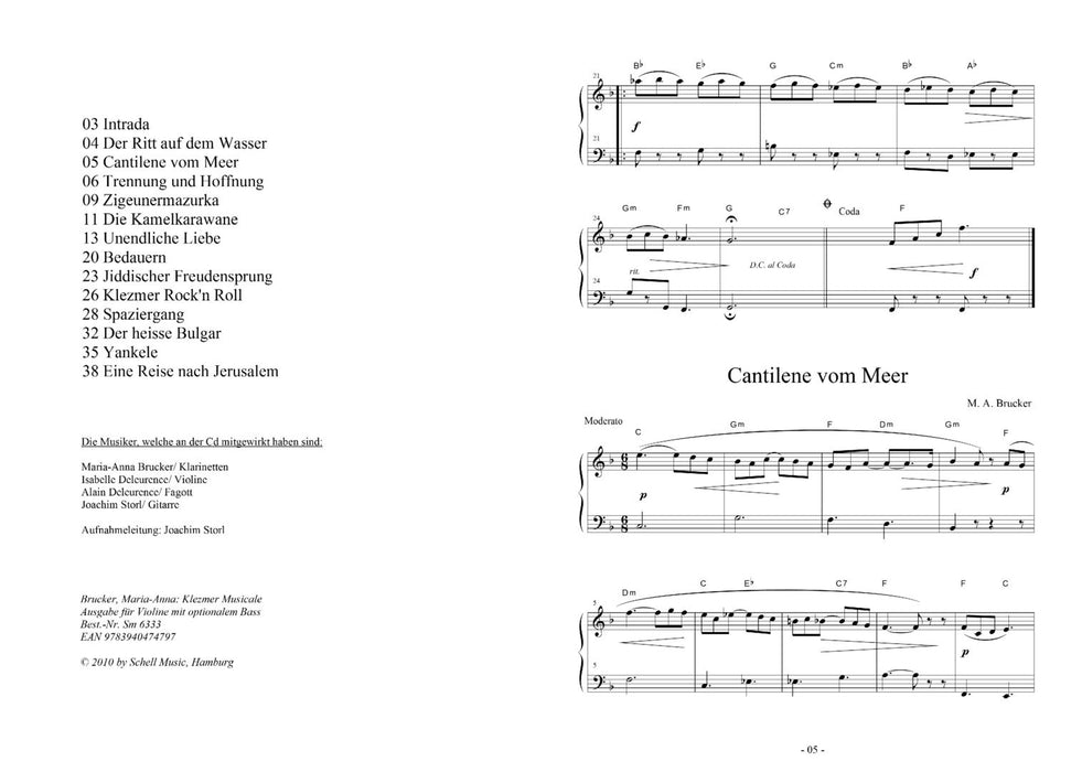 Klezmer Musicale für Violine mit optionalem Bass