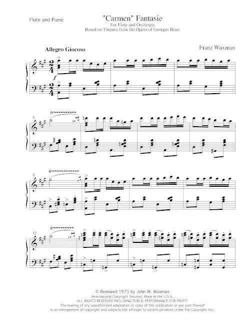 Franz Waxman: Carmen Fantasie - reduction for flute and piano