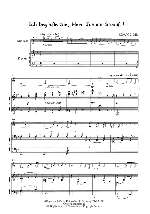 Ich begrüsse Sie Herr J. Strauß! for Clarinet and Piano