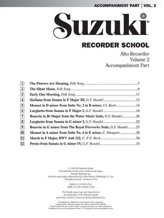 Suzuki Recorder School (Alto Recorder) Accompaniment, Volume 2 中音 伴奏 | 小雅音樂 Hsiaoya Music