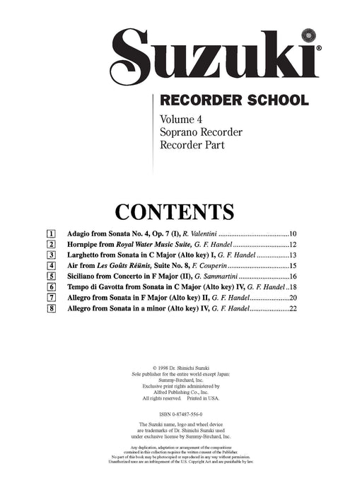 Suzuki Recorder School (Soprano Recorder) Recorder Part, Volume 4 | 小雅音樂 Hsiaoya Music
