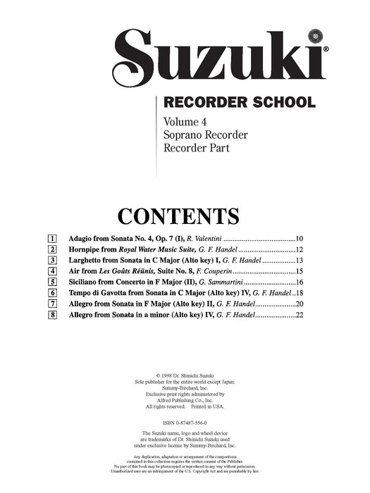 Suzuki Recorder School (Soprano Recorder) Recorder Part, Volume 4 | 小雅音樂 Hsiaoya Music