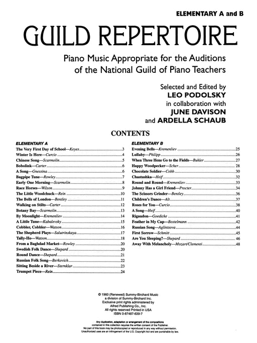 Guild Repertoire: Piano Music Appropriate for the Auditions of the National Guild of Piano Teachers, Elementary A & B 鋼琴 | 小雅音樂 Hsiaoya Music