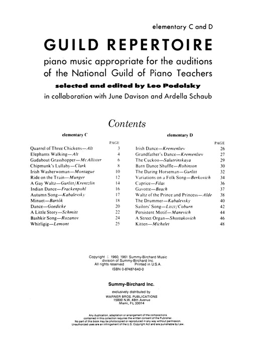 Guild Repertoire: Piano Music Appropriate for the Auditions of the National Guild of Piano Teachers, Elementary C & D 鋼琴 | 小雅音樂 Hsiaoya Music