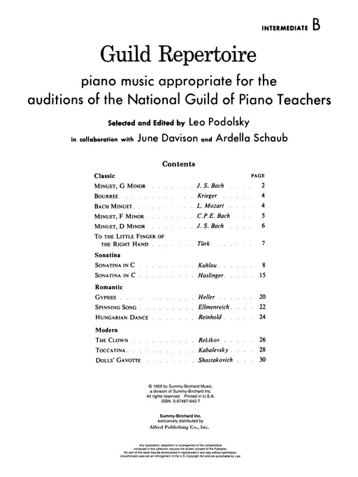 Guild Repertoire: Piano Music Appropriate for the Auditions of the National Guild of Piano Teachers, Intermediate B 鋼琴 | 小雅音樂 Hsiaoya Music