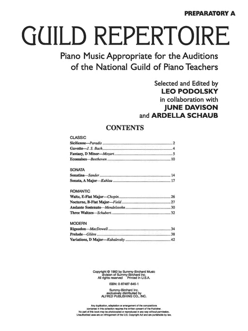 Guild Repertoire: Piano Music Appropriate for the Auditions of the National Guild of Piano Teachers, Preparatory A 鋼琴 | 小雅音樂 Hsiaoya Music