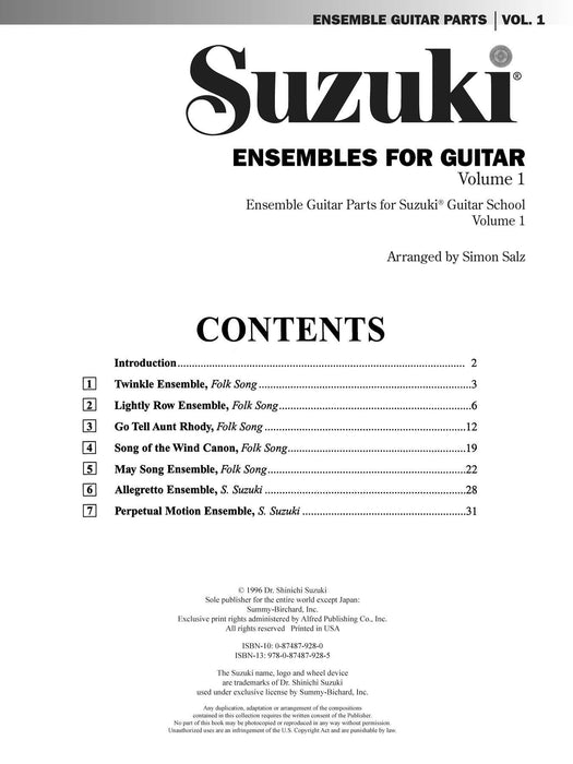 Suzuki Ensembles for Guitar, Volume 1 吉他 | 小雅音樂 Hsiaoya Music