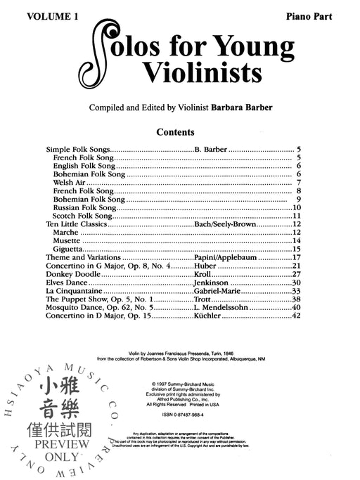 Solos for Young Violinists Violin Part and Piano Acc., Volume 1 Selections from the Student Repertoire 獨奏 小提琴 鋼琴 | 小雅音樂 Hsiaoya Music