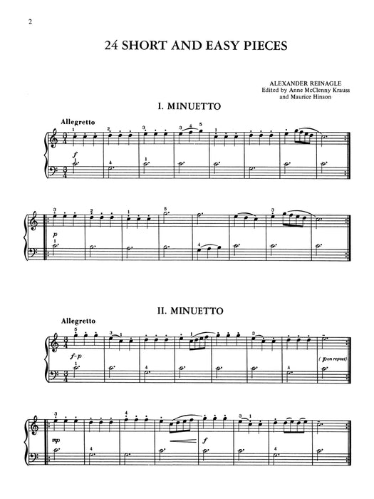 Reinagle: 24 Short & Easy Pieces, Opus 2 小品 作品 | 小雅音樂 Hsiaoya Music