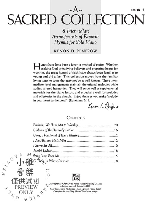 A Sacred Collection, Book 1 8 Intermediate Arrangements of Favorite Hymns for Solo Piano 獨奏 鋼琴 | 小雅音樂 Hsiaoya Music