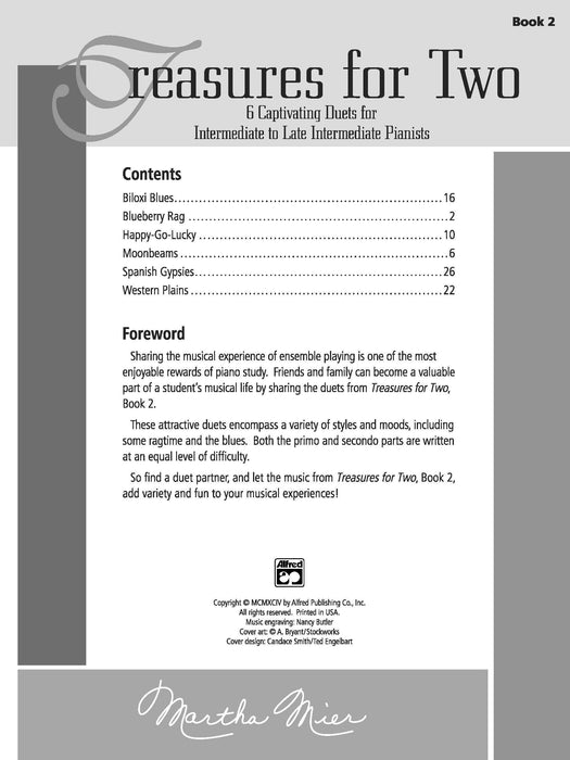 Treasures for Two, Book 2 6 Captivating Duets for Intermediate to Late Intermediate Pianists 二重奏 | 小雅音樂 Hsiaoya Music