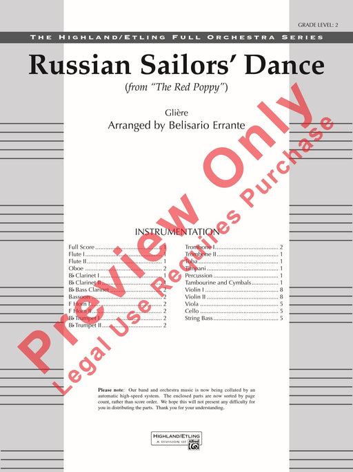 Russian Sailors' Dance 葛里耶爾 舞曲 總譜 | 小雅音樂 Hsiaoya Music