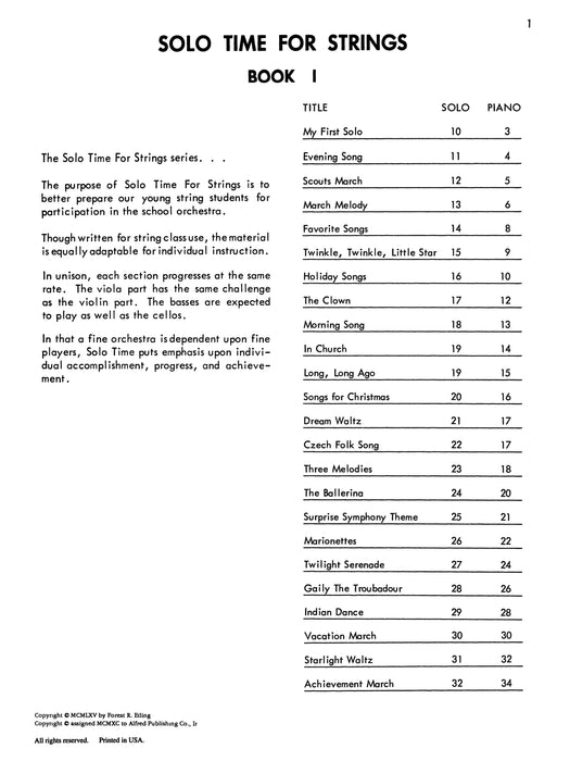 Solo Time for Strings, Book 1 For String Class or Individual Instruction 獨奏 弦樂 | 小雅音樂 Hsiaoya Music