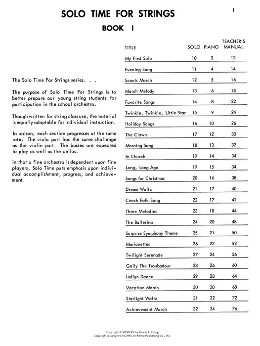 Solo Time for Strings, Book 1 For String Class or Individual Instruction 獨奏 弦樂 | 小雅音樂 Hsiaoya Music