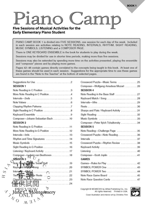Piano Camp, Book 1 Five Sessions of Musical Activities for the Early Elementary Piano Student 鋼琴 | 小雅音樂 Hsiaoya Music