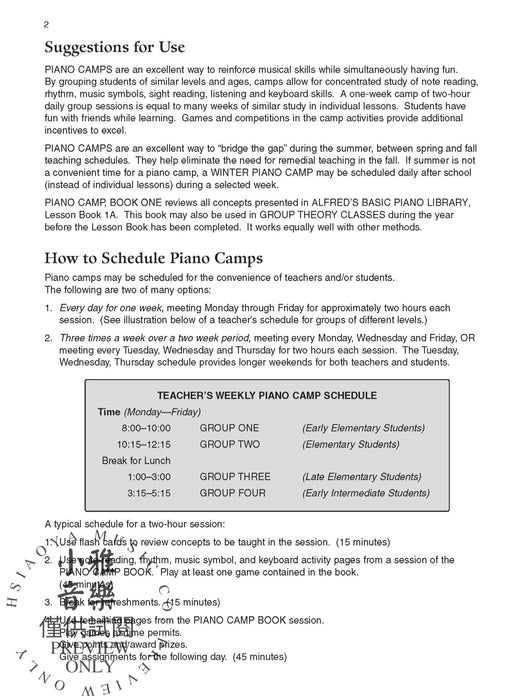 Piano Camp, Book 1 Five Sessions of Musical Activities for the Early Elementary Piano Student 鋼琴 | 小雅音樂 Hsiaoya Music