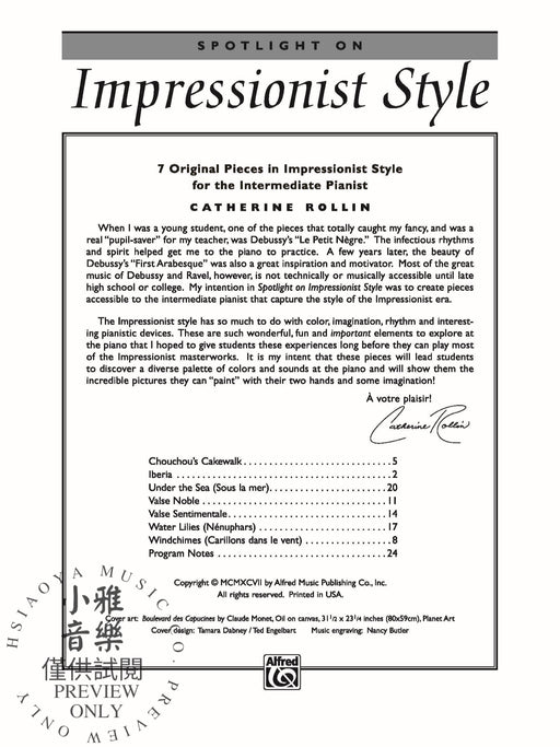 Spotlight on Impressionist Style 7 Original Pieces in Impressionist Style for the Intermediate Pianist 風格 小品 風格 | 小雅音樂 Hsiaoya Music