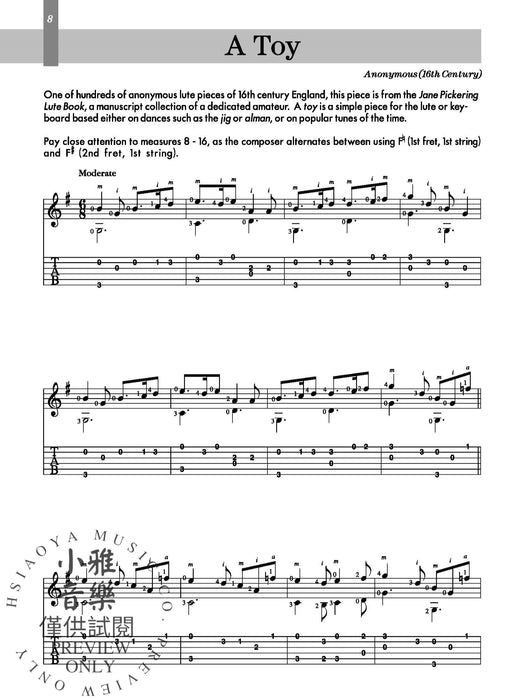 Renaissance for Guitar: Masters in TAB Easy to Intermediate Lute Solos Transcribed for Guitar 吉他 魯特琴獨奏 吉他 | 小雅音樂 Hsiaoya Music