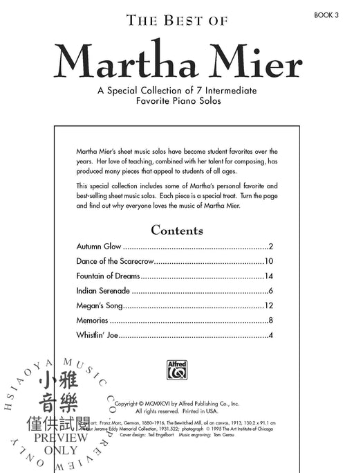 The Best of Martha Mier, Book 3 A Special Collection of 7 Intermediate Favorite Piano Solos 瑪塔 鋼琴 獨奏 | 小雅音樂 Hsiaoya Music
