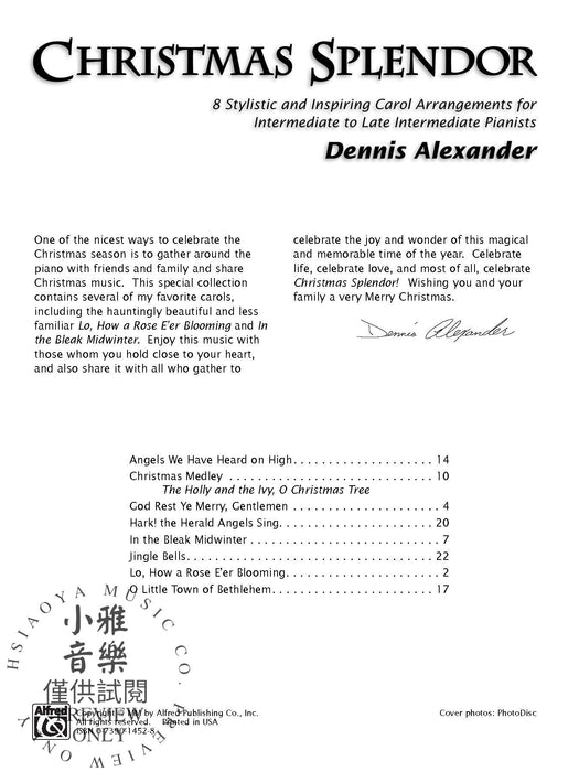 Christmas Splendor 8 Stylistic and Inspiring Carol Arrangements for Intermediate to Late Intermediate Pianists 耶誕頌歌 | 小雅音樂 Hsiaoya Music