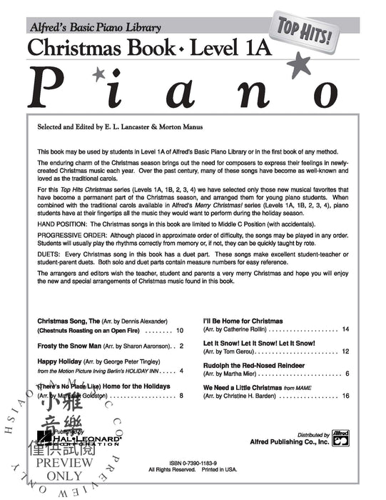 Alfred's Basic Piano Library: Top Hits! Christmas Book 1A 鋼琴 | 小雅音樂 Hsiaoya Music