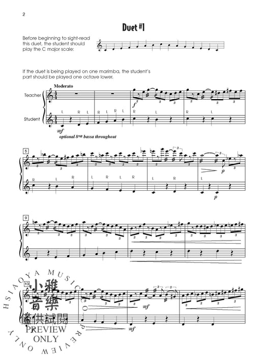 Mallet Duets for the Student & Teacher, Book 2 Sight-Reading Duets Playable on One Marimba 二重奏 馬林巴琴 | 小雅音樂 Hsiaoya Music