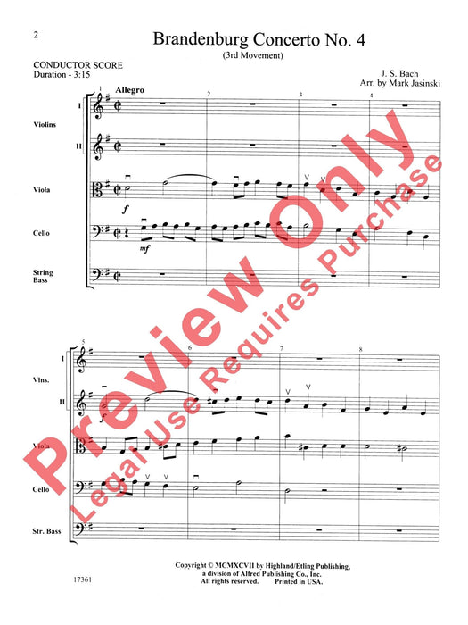 Brandenburg Concerto No. 4 (3rd Movement) 巴赫約翰‧瑟巴斯提安 協奏曲 樂章 總譜 | 小雅音樂 Hsiaoya Music