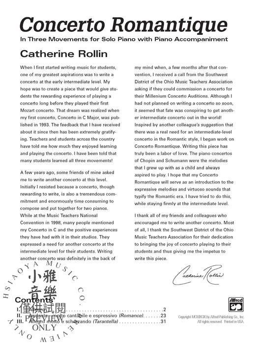 Concerto Romantique In Three Movements for Solo Piano with Piano Accompaniment 協奏曲 獨奏 鋼琴 伴奏 | 小雅音樂 Hsiaoya Music