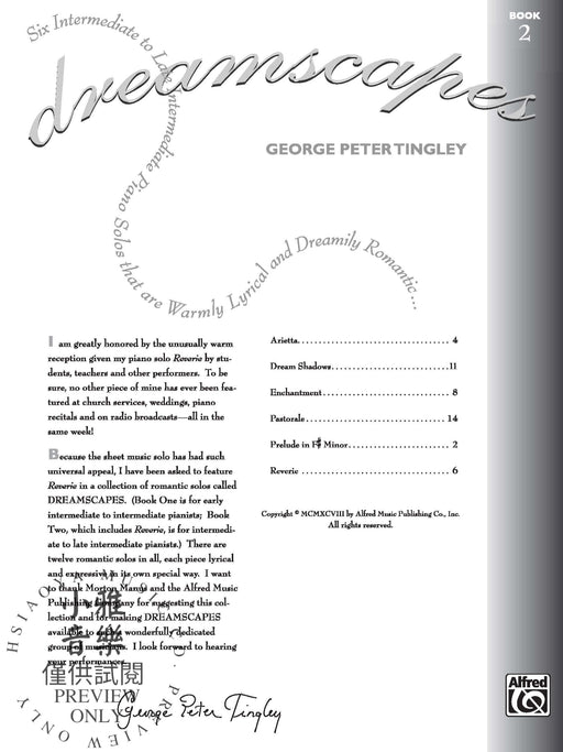 Dreamscapes, Book 2 Six Intermediate to Late Intermediate Piano Solos That Are Warmly Lyrical and Dreamily Romantic . . . 鋼琴 獨奏 | 小雅音樂 Hsiaoya Music