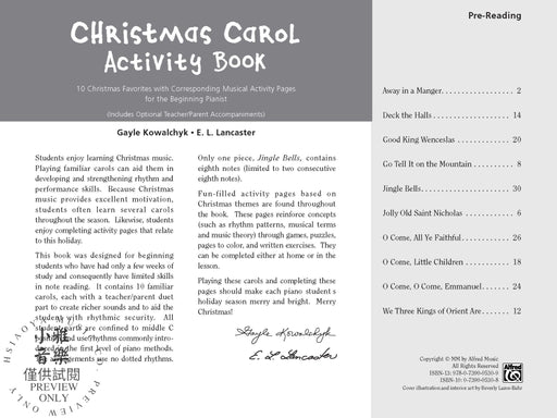 Christmas Carol Activity Book -- Pre-reading 10 Christmas Favorites with Corresponding Musical Activity Pages for the Beginning Pianist 耶誕頌歌 | 小雅音樂 Hsiaoya Music