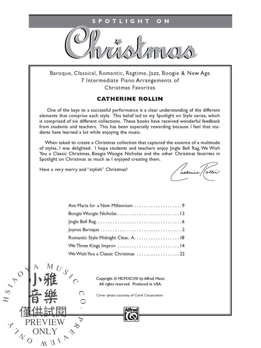 Spotlight on Christmas Baroque, Classical, Romantic, Ragtime, Jazz, Boogie & New Age -- 7 Intermediate Piano Arrangements of Christmas Favorites 古典繁音拍子 新世紀音樂 鋼琴 | 小雅音樂 Hsiaoya Music