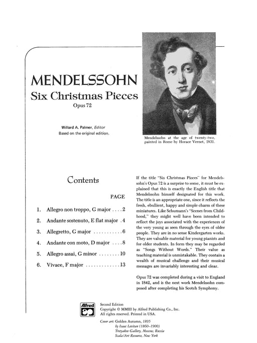 Mendelssohn: Six Christmas Pieces, Opus 72 孟德爾頌,菲利克斯 小品 作品 | 小雅音樂 Hsiaoya Music