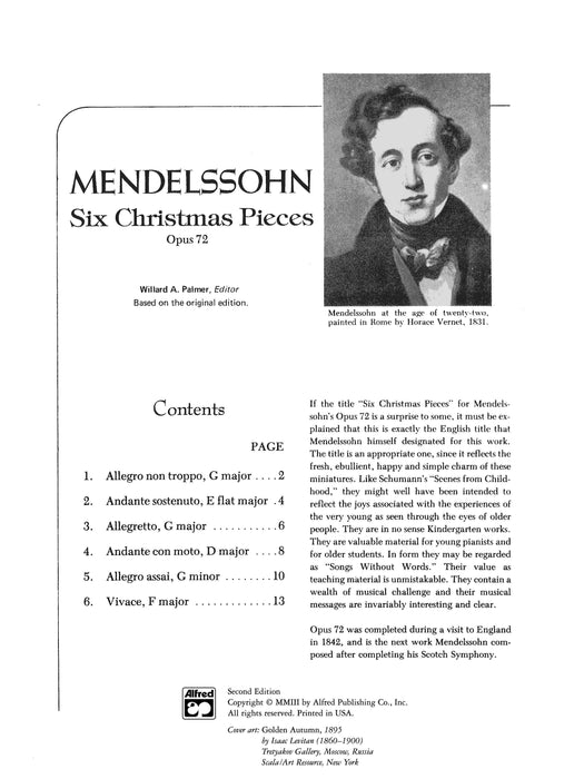 Mendelssohn: Six Christmas Pieces, Opus 72 孟德爾頌,菲利克斯 小品 作品 | 小雅音樂 Hsiaoya Music
