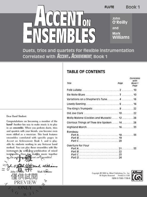 Accent on Ensembles, Book 1 Duets, Trios and Quartets for Flexible Instrumentation Correlated with Accent on Achievement, Book 1 二重奏 三重奏 四重奏 配器法 | 小雅音樂 Hsiaoya Music