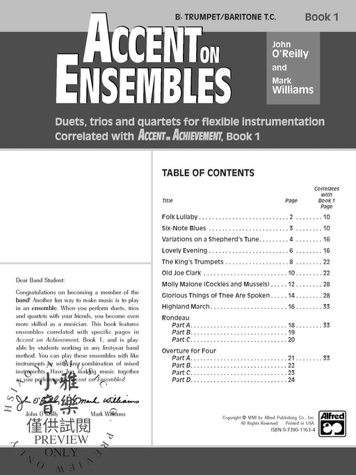 Accent on Ensembles, Book 1 Duets, Trios and Quartets for Flexible Instrumentation Correlated with Accent on Achievement, Book 1 二重奏 三重奏 四重奏 配器法 | 小雅音樂 Hsiaoya Music