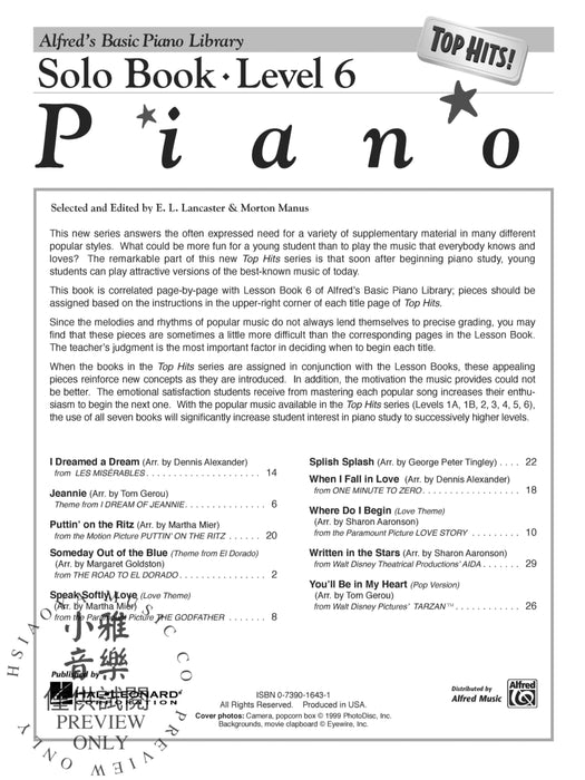 Alfred's Basic Piano Library: Top Hits! Solo Book 6 鋼琴 獨奏 | 小雅音樂 Hsiaoya Music