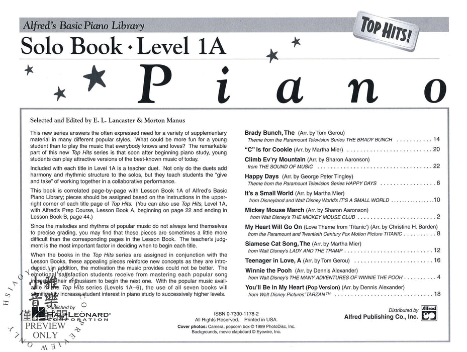 Alfred's Basic Piano Library: Top Hits! Solo Book 1A 鋼琴 獨奏 | 小雅音樂 Hsiaoya Music