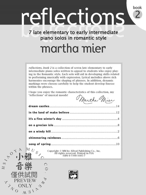 Reflections, Book 2 7 Late Elementary to Early Intermediate Piano Solos in Romantic Style 鋼琴 獨奏 風格 | 小雅音樂 Hsiaoya Music